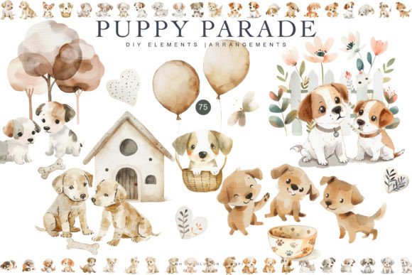 Adorable Watercolor Puppy Nursery Clipart Set for Gentle Designs