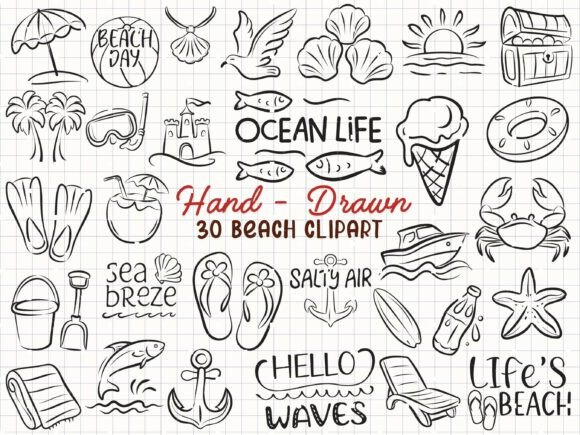 Beach SVG Bundle: Ocean Clipart Doodle for Creative Projects