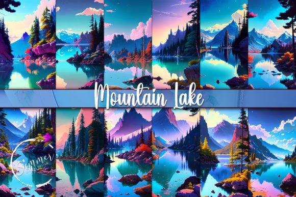 Blue Mountain Lake Nature Illustrations for Creative Projects
