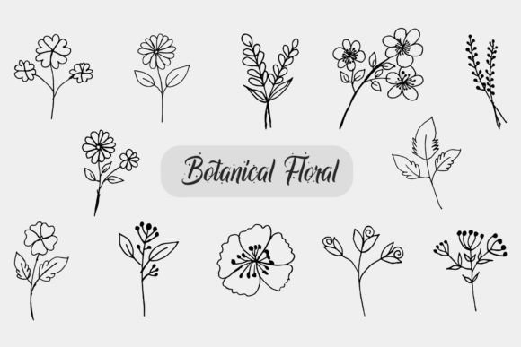 Botanical Leaf Doodle Wildflower Art Set: Elevate Your Designs