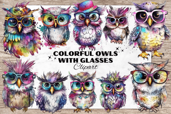 Colorful Owls with Glasses: Whimsical Clipart for Smart Designs
