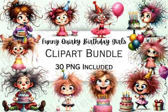 Quirky Watercolor Birthday Girls Clipart: Infusing Playful Charm into Your Projects