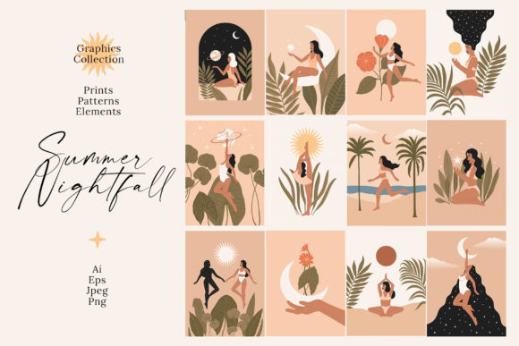 Summer Nightfall Illustrations Set: Designing with Dusk