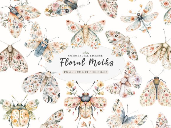 Watercolor Botanical Floral Luna Moth: Nature's Whimsical Artistry