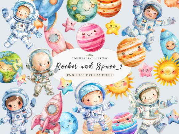 Watercolor Cute Astronaut Clipart: Your Cosmic Design Toolkit