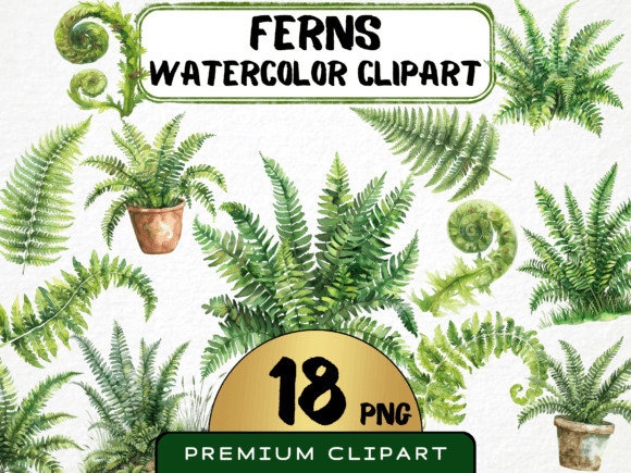 Watercolor Ferns Clipart Bundle: Natural Elegance for Modern Design