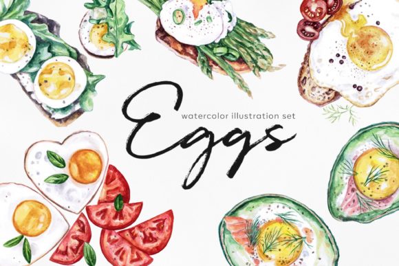 Watercolor Food Eggs Set Illustrations: Fresh Design Assets