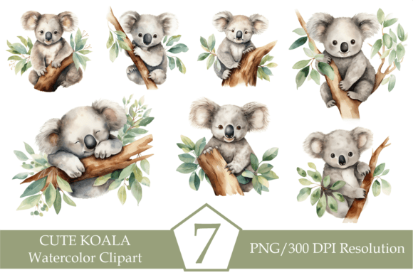 Watercolor Koala Sublimation Bundle: Creative Assets
