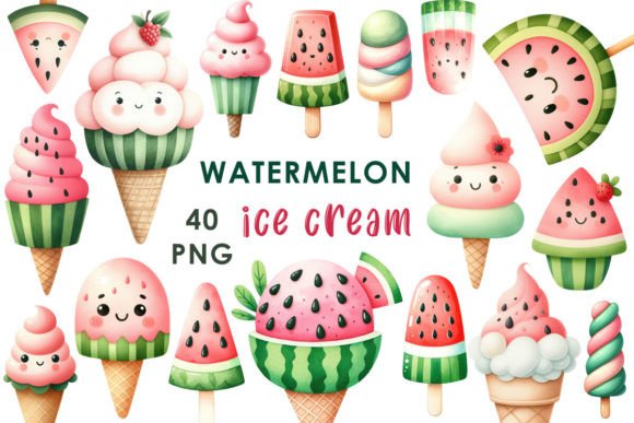 Watermelon Ice Cream Clipart: Sweet Summer Design Assets