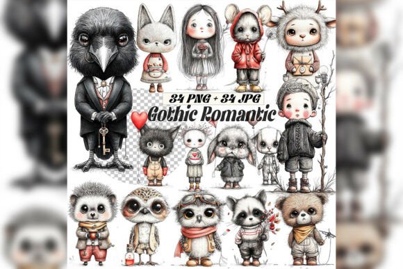 Whimsical Gothic Valentine Clipart: A Dark Romance Aesthetic